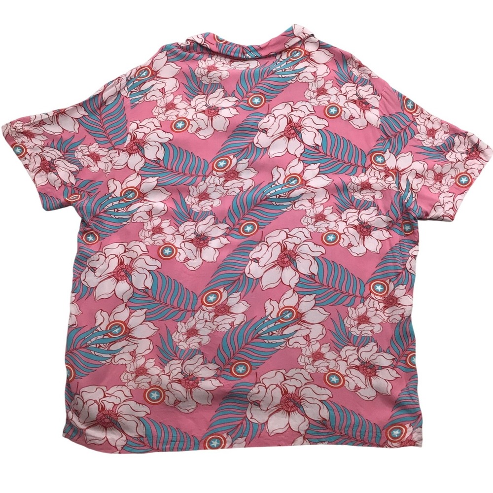 Marvel Captain America‎ Hawaiian Shirt Men's 3XL Pink Floral Tropical Shields - Picture 3 of 7